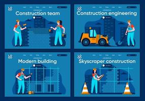 ingeniería de construcción, conjunto de páginas de destino planas vector