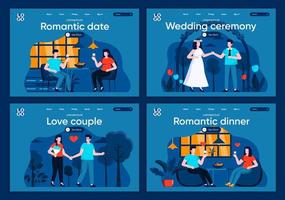 Romantic date, flat landing pages set vector