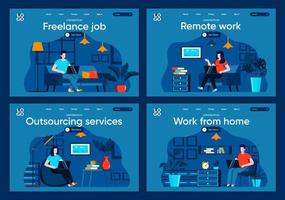 Remote work, flat landing pages set vector