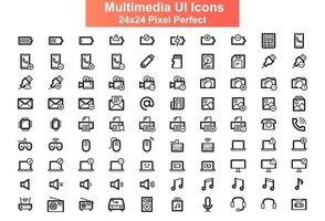 UI icons set, 24x24 grid vector