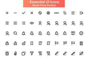 UI icons set, 24x24 grid vector