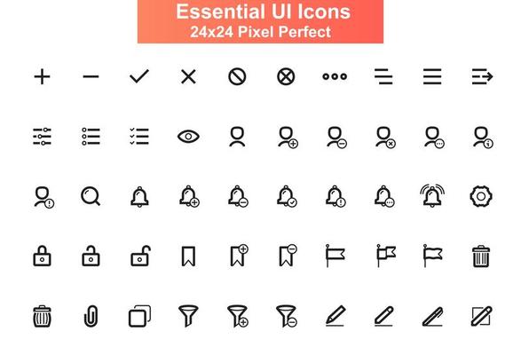 UI icons set, 24x24 grid
