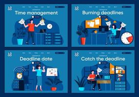 Catch the deadline, flat landing pages set vector