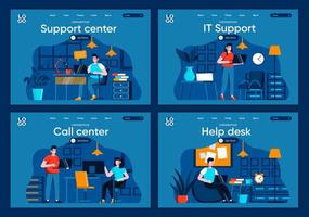 servicio de soporte, conjunto de páginas de destino planas vector