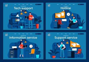 IT support, flat landing pages set vector