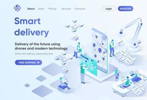 Smart delivery, isometric landing page vector