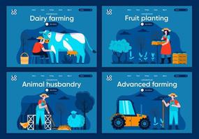 Advanced farming, flat landing pages set vector