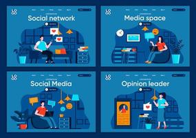 Social media, flat landing pages set vector