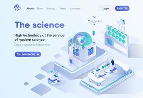 The science, isometric landing page vector