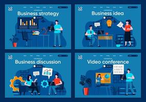 Business strategy, flat landing pages set vector