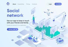 Social network isometric landing page vector