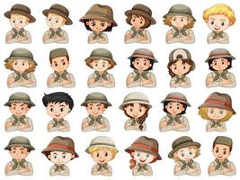 Set of diverse boys and girls in scout uniform vector