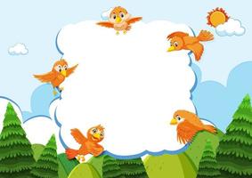 Happy birds in nature background frame vector