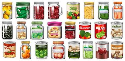 Set of canned food and food in jars vector