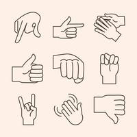 colección de iconos de lenguaje de señas y gestos con las manos vector