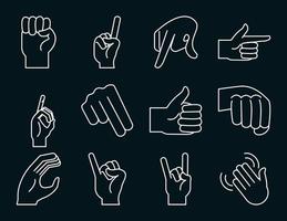 Sign language and hand gestures icon collection vector