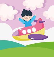 Happy little boy on a plane with balloons vector