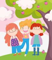 Little boy and girls outdoors vector