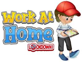 Font design for work from home with boy looking at tablet vector