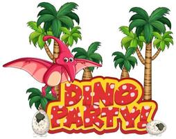 Font design for word dino party with pteranodon flying vector