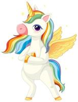 Cute rainbow unicorn in standing position on white background vector