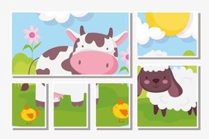 Cute farm animals cards vector