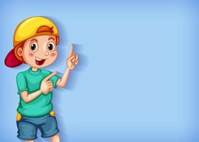 Background template design with happy boy pointing finger vector