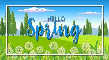 Nature scene background with word hello spring in the garden vector