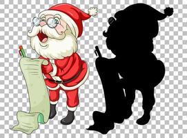 Santa holding scroll and its silhouette vector