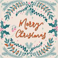 Hand drawn Merry Christmas typography and foliage vector