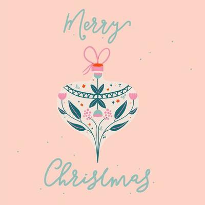Retro hand drawn Merry Christmas ornament and typography