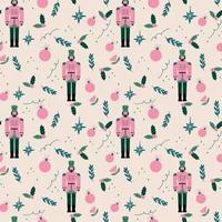 Hand drawn nutcracker New Year and Christmas seamless pattern vector