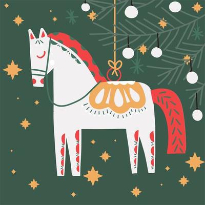 Retro hand drawn horse Christmas tree ornament