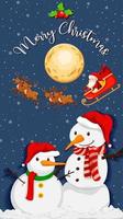 Two snowman with merry christmas font at night vector