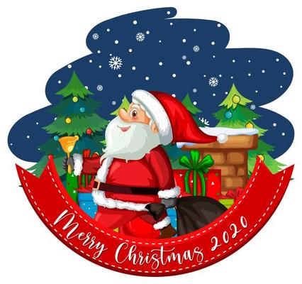 Merry Christmas 2020 font banner with cute Santa Claus on white background