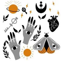 Hand drawn magic items and elements set vector