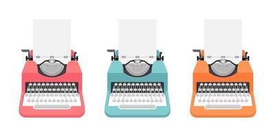 Máquinas de escribir antiguas en diferentes colores. vector