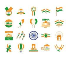 conjunto de iconos del día de la independencia de la india vector