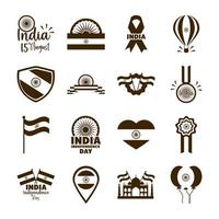 India Independence Day icon set vector