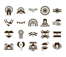 conjunto de iconos del día de la independencia de la india vector