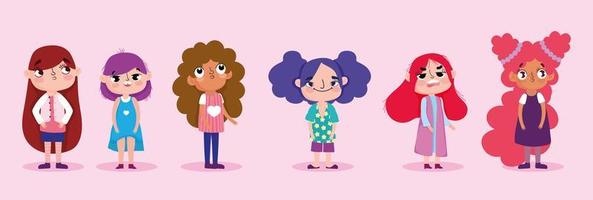 conjunto de personajes de dibujos animados niñas pequeñas vector