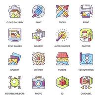 Galería de imágenes, conjunto de iconos planos vector