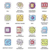 Electronics parts flat icons set vector