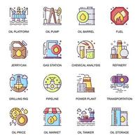Oil industry flat icons set vector