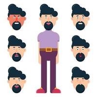 Male character with different face emotions set vector