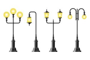 Set of realistic vintage street lamps vector