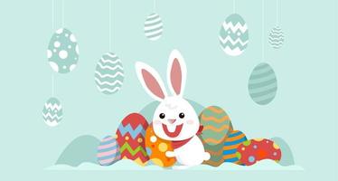 Rabbit with decorated eggs Easter banner vector