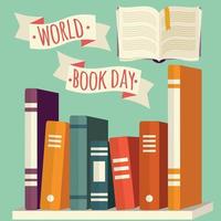 World book day, books on shelf with banner vector