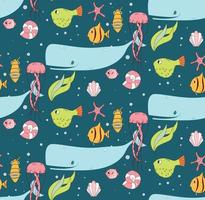 Seamless pattern with underwater scene vector