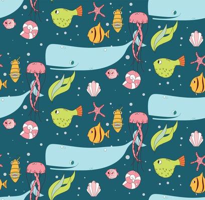 Seamless pattern with underwater scene